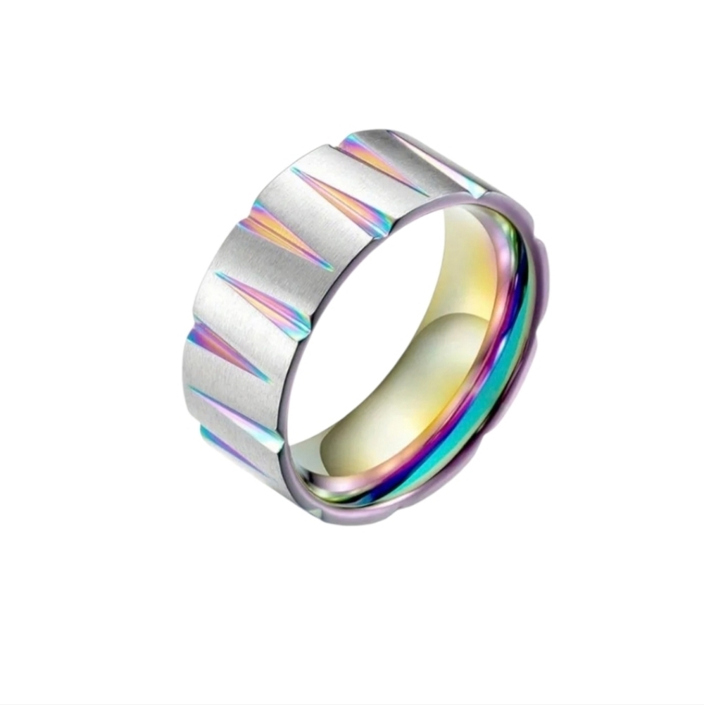 New Stainlees Steel Iridescent Band Ring Size 12
